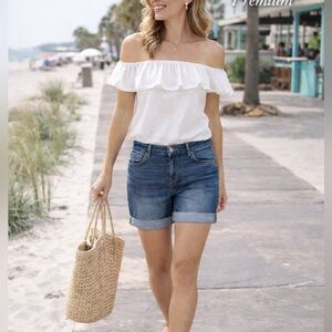 edgely Mid Fit Denim Shorts 14W Cuffed Stretch Blue Jean Shorts Summer Casual